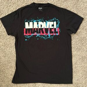 Marvel black t-shirt with paint splash Marvel logo. Worn once like new.